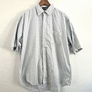 Austin Reed Short Sleeve Button Down Men XL Blue Green Plaid